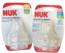 NUK Orthodontic 2pc Wide-Neck Silicone Nipples Sz.2 6m+ Fast Flow
