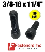 (Qty 100) 3/8-16 x 1-1/4" Socket Head Allen Cap Screw 12.9 Black Oxide / Plain