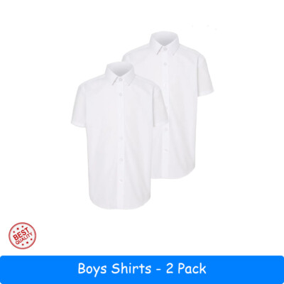 Jungen 2er Pack Kurzarmhemden normale Passform weiß Alter 7 bis 18 Schuluniform