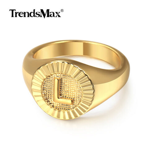 Anillo de sello inicial alfabeto enchapado en oro para hombres mujeres joyas con letras personalizadas nuevo - Imagen 22 de 36