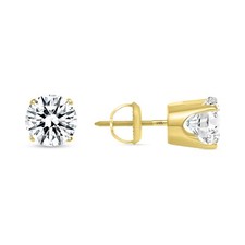 4.00 Ct Round Cut Earrings Crown Set Studs Real Solid 14K Yellow Gold Screw Back