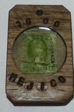 uaz17 etiangui Rustic keychain with genuine Mexico 1856 first issue stamp