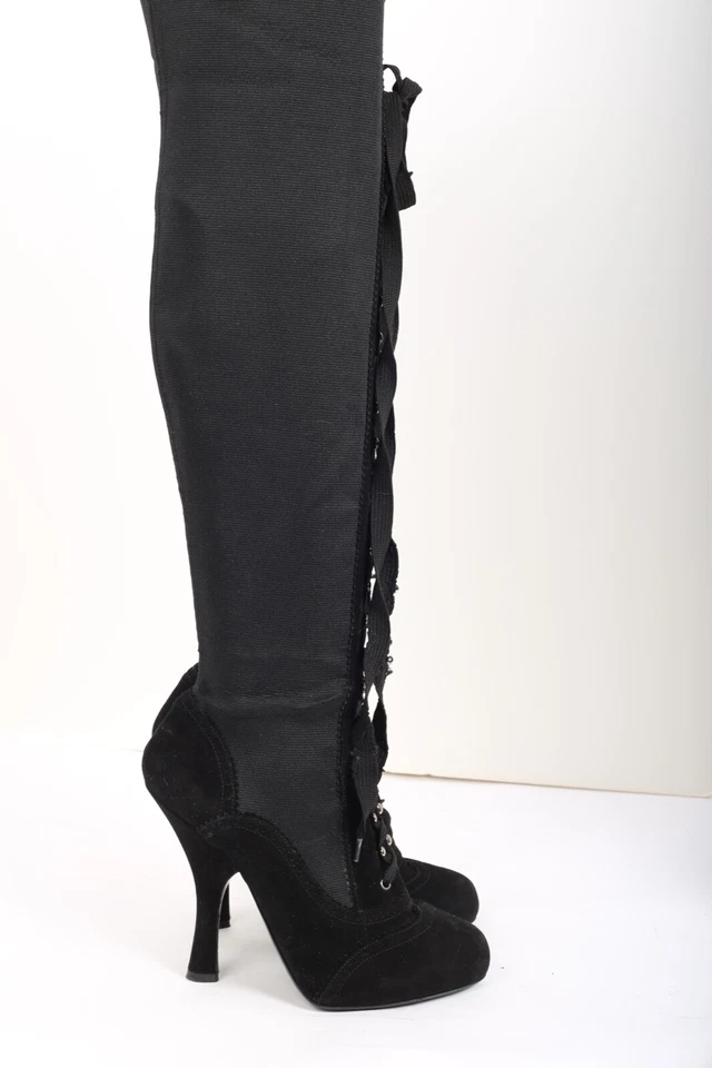 DOLCE & GABBANA Botas de Plataforma con Cordones Elásticos Sobre la Rodilla Talla 38 Foto 3 de 4