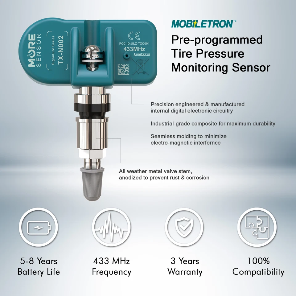 4-Pack 433MHz TPMS Tire Pressure Sensor | 2012-2018 Volkswagen CC OE# 3AA907275 - Image 3 of 4
