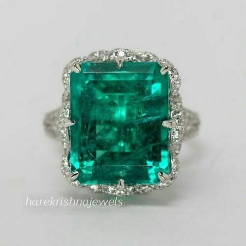 5CT Emerald Cut Real Green Emerald Engagement Wedding Ring 925 Sterling Silver - Picture 4 of 5