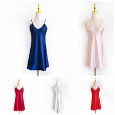Satin Faux Silk Dress Nightdress Strappy Slips Petticoat Underdress Midi