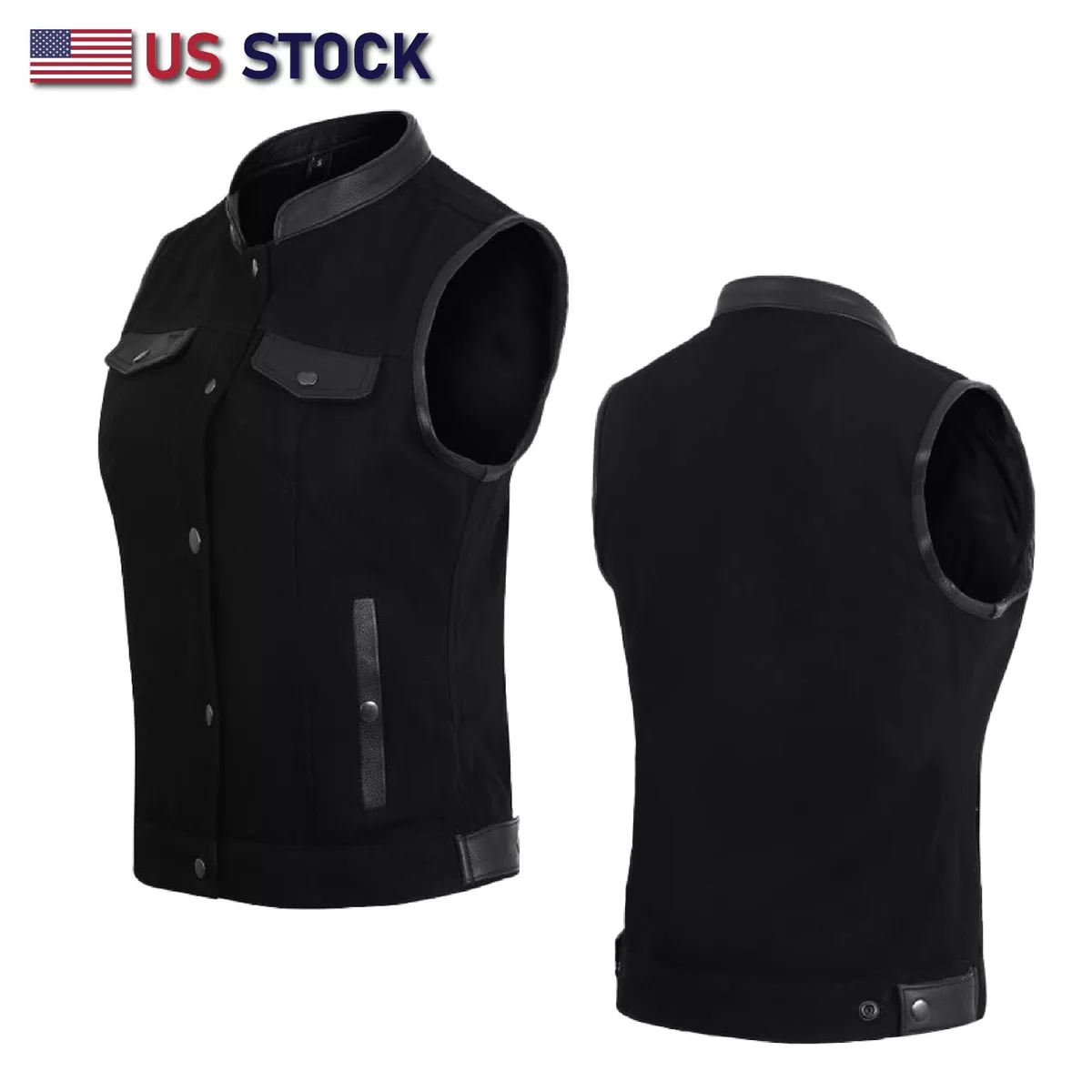 Black denim top motorcycle vest