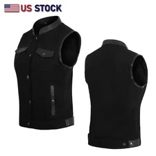 Womens Black Denim Motorcycle Club Vest with Ammo Pockets Dual - HL21580