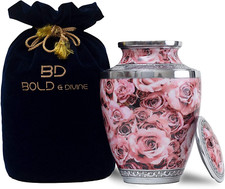 Hand Painted Pink Rose Cremation Urn Human Ashes Adult Memorial Urn, Burial, F