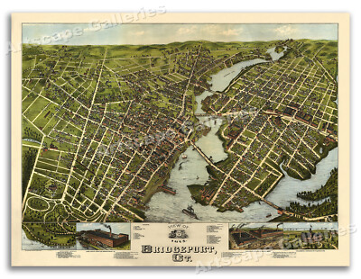 Bridgeport Connecticut 1875 Historic Panoramic Town Map - 20x28