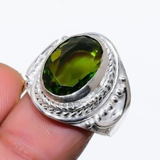 Green Peridot Gemstone Handmade 925 Sterling Silver Jewelry Ring Sz 7.5 US