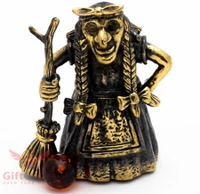 Solid Brass Amber figurine bell Baba Yaga Witch Folk villain IronWork