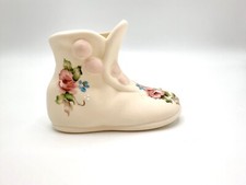Ceramic Pink  Cream Baby Shoe Boot Figurine Hand-Painted with Floral Roses