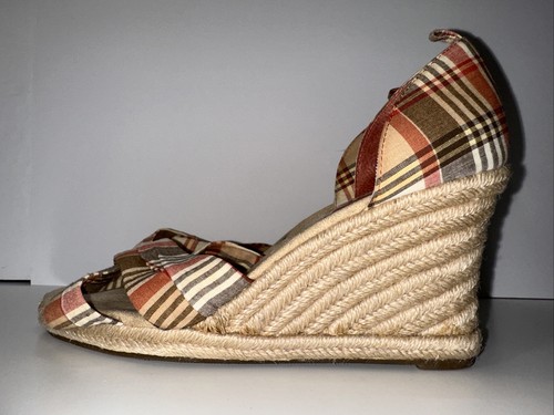 Ann Taylor LOFT Womens Plaid Wedge Sandals Shoes Sz 9.5 - Picture 3 of 11