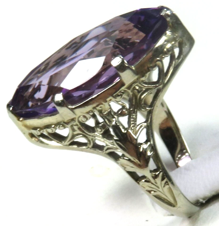 Antiguo anillo de filigrana de oro blanco de 18 quilates amatista marquesa de 1920 talla 3,25 UK-F1/2 Foto 3 de 4