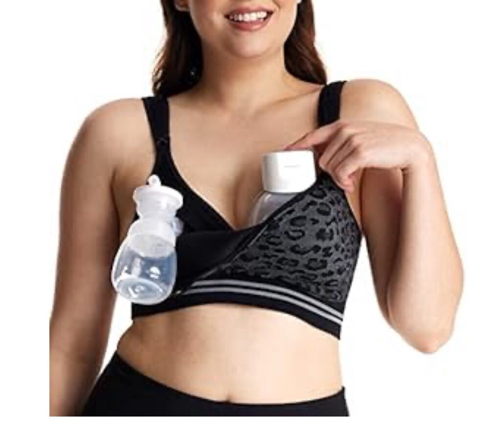 Momcozy 4-in-1 Hands Free Pumping Fixed Padding Nursing Bra 2XL - Black Leopard