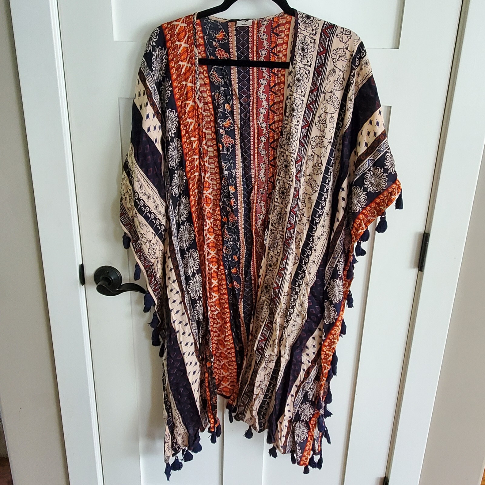 Panache Womens Tassel Fringe Kimono Boho Beach Open Poncho One