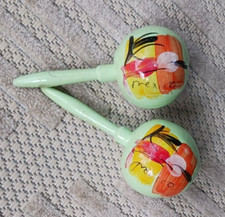 Vintage Set MARACAS Mexico - Unique Seafoam 1950s Gourd Handmade Mid Century
