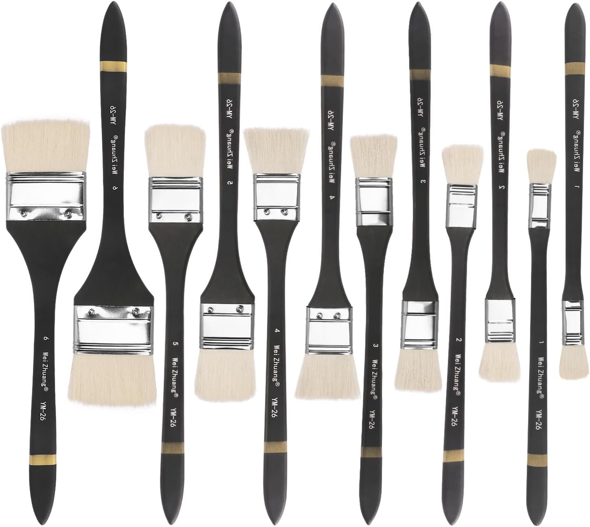 Artist'S Choice Hake Paint Brush Set Pack of 12 Flat Hake