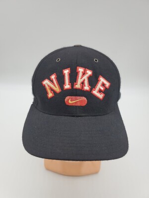 Vtg Nike Block Letter Spellout Wool Blend FITTED Hat Black Red M/L