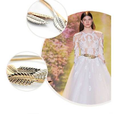 Women Belt Gold Silver LEAF Elastic Metal Stretch High Waist Dress  Cummerbund | eBay