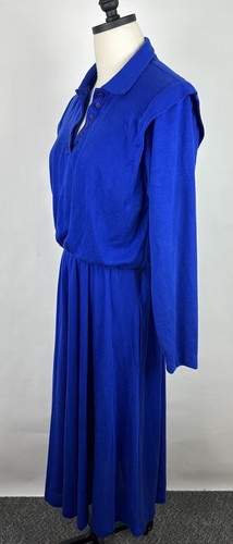 Vestido Camisa Vintage Cobalto M Años 80 90 Secretaria Azul Real Suave Acrílico Tejido Mamá - Imagen 6 de 17