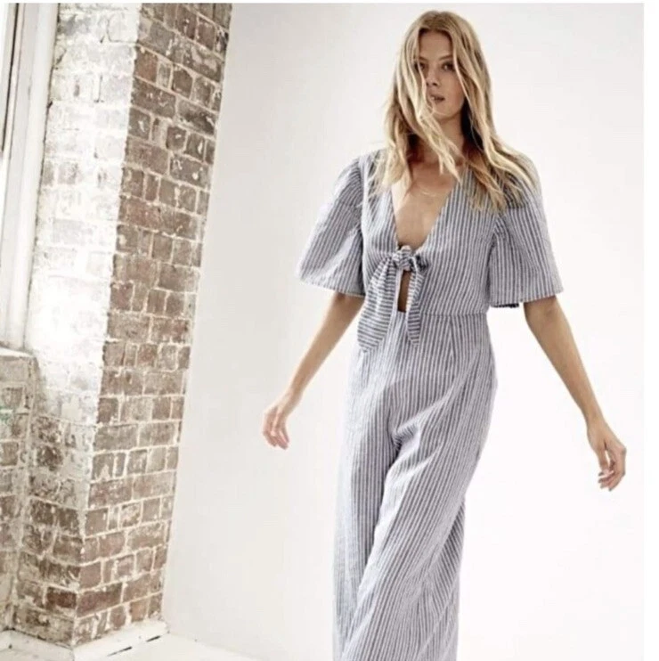 Some Days Lovin Jumpsuit Romper Women Size XS Blue & White Striped Wide - Image 3 of 4