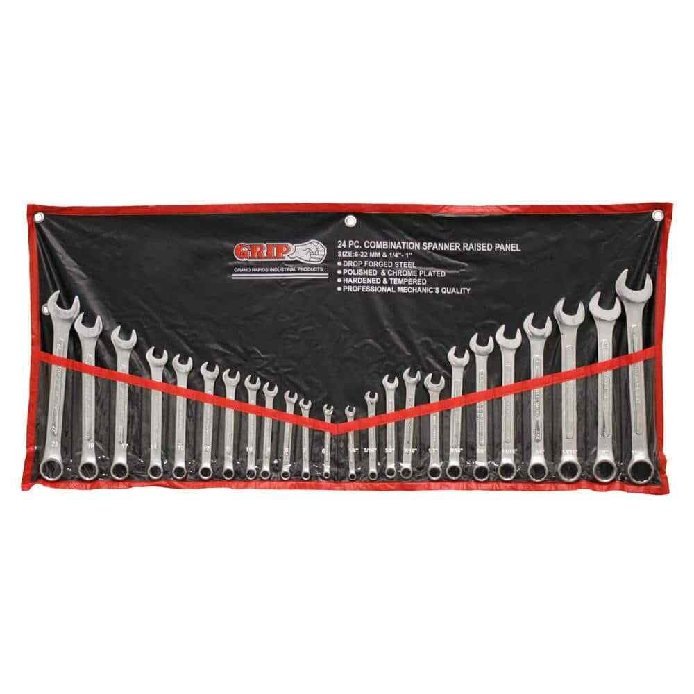 Grip MM/SAE Chrome Plated Combination Wrench Set (24-Piece) Grip MM/SAE Chrome Plated Combination Wrench Set (24-Piece)