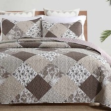 3-Piece King Queen Quilt Set Soft Warm Bedding Coverlet Bedspread w/ Shams Plaid