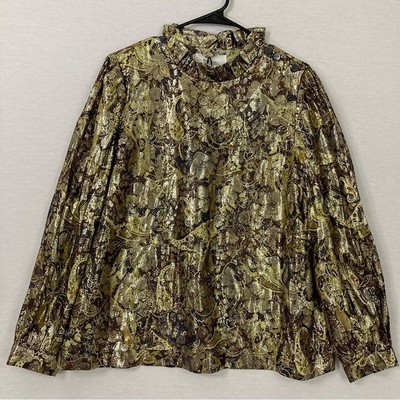 New Ba&sh Calo Top Metallic Lightweight High Neck Ruffle Blouse Large