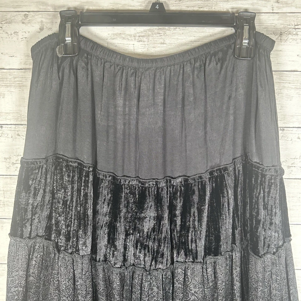 Maxi Falda Chico’s Folk Joni Terciopelo Brillante Gótica En Niveles Boho Negra 2/L 12-14 Foto 3 de 4