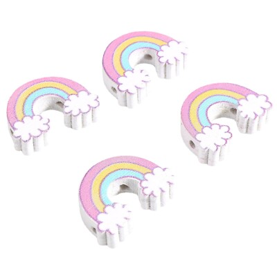 50pcs Craft Jewelry Making Wood Loose Beads Rainbow shape Wooden Beads  24x17mm UK