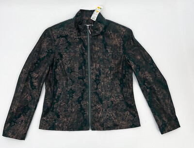 NEW Bamboo Traders Jacket Womens Petite SmallGreen Paisley Full Zip Mock Neck