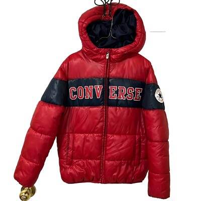 Converse Kids Chuck Taylor All Star Red Blue Puffer Hooded Jacket Small (8-10)