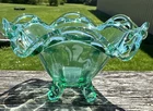 Imperial Green Laced Crocheted Edge Depression Glass 4 Footed Candy Dish
