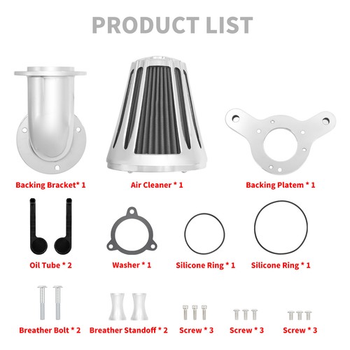 Chrome Cone Air Filter Gray Intake For Harley Touring Road King Glide 2008-2016 - Picture 3 of 15