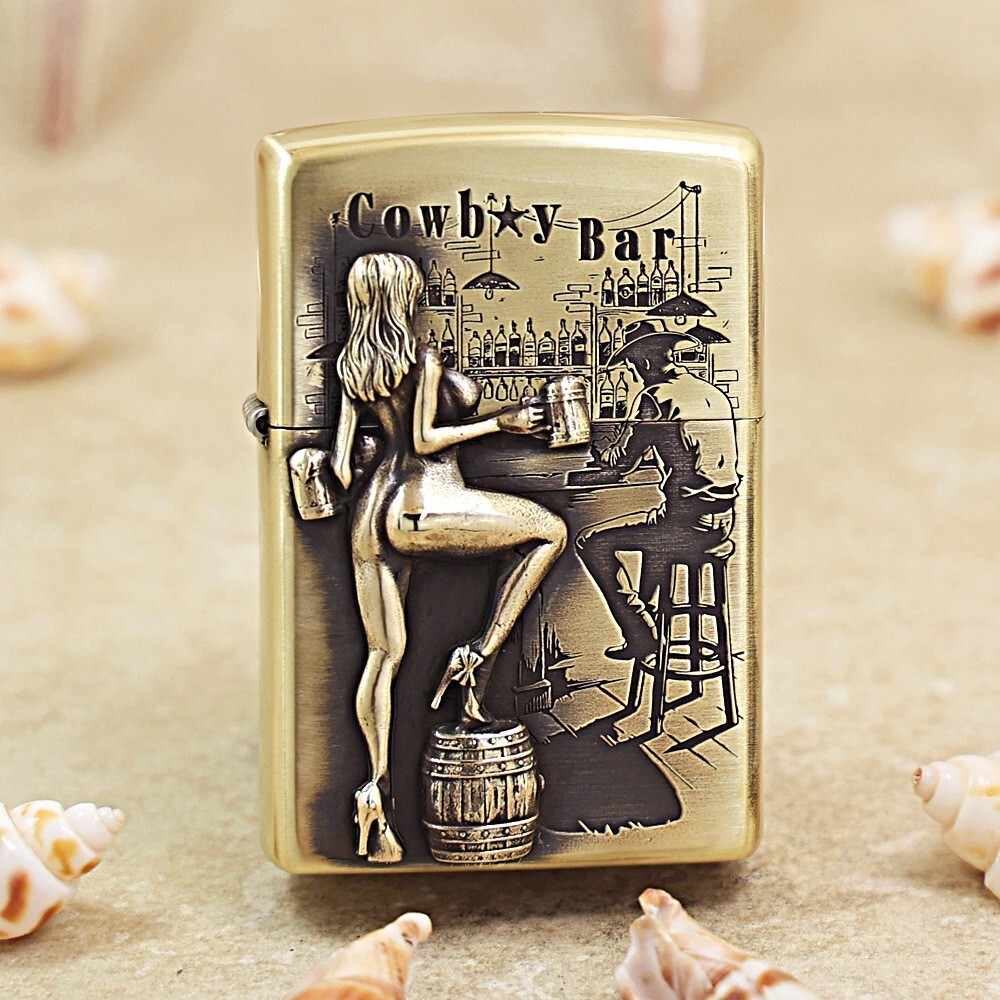 &ndash; Cowboy Bar Scene W/ Metal Applique Woman
