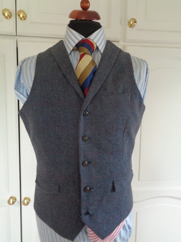 HARRY BROWN HERITAGE GIACCA TWEED BLU E GILET ABBINATO UK 42L - Foto 3 di 20