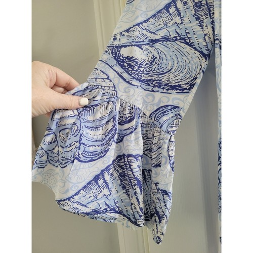 Lilly Pulitzer Blue Sea Shell Print Silk Blouse top Size Small Coastal Preppy - Picture 5 of 9