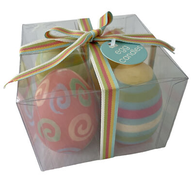 tag brand NEW set/4 candles lead-free 15 hrs ea spring pastels egg shaped Easter