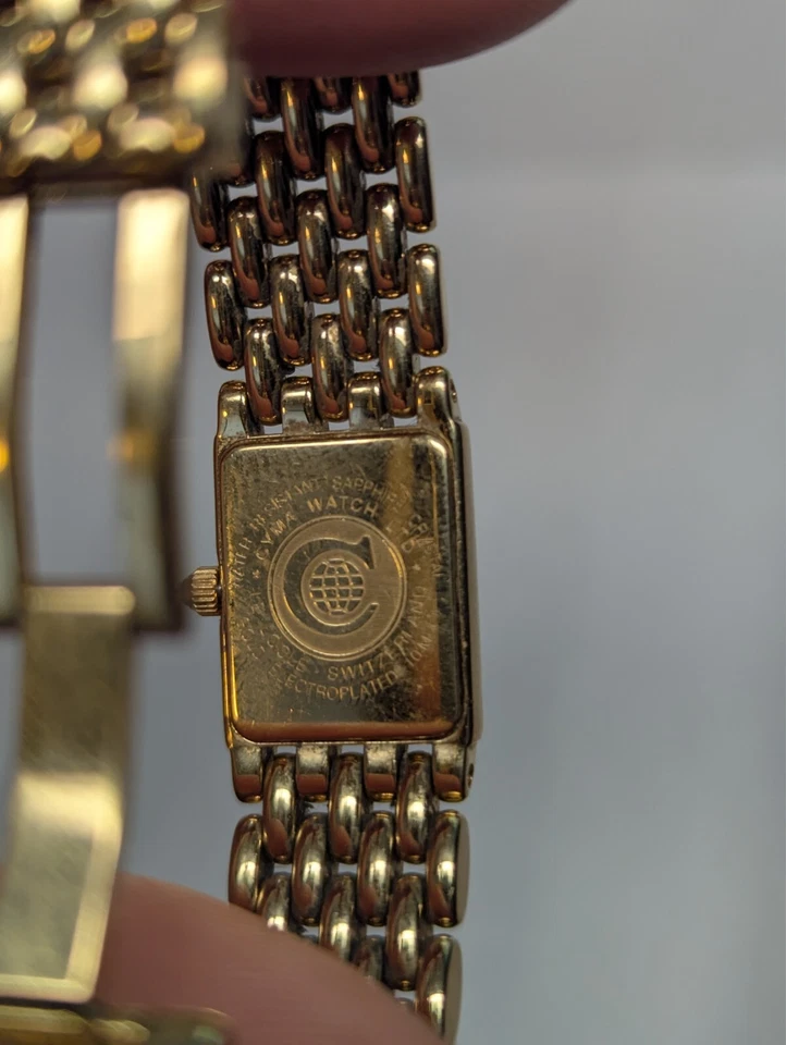 Винтажные женские позолоченные черные прямоугольные швейцарские часы CYMA с циферблатом - Изображение 3 из 4