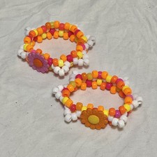 Spiked Kandi Cuff Bracelet Pink Yellow and Orange Flowers