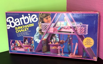 VINTAGE 1990 BARBIE SUNCHARM CHALET SPIELSET FEDER VERSIEGELT NEU OLD STOCK RARE EG