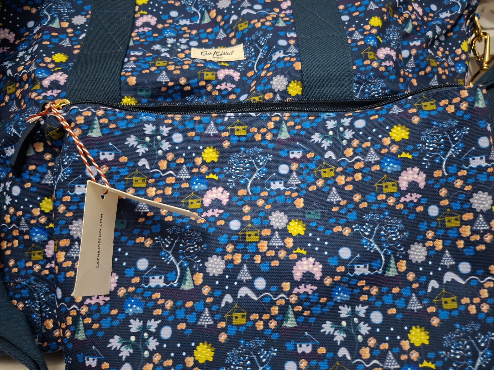 Cath Kidston Navy Tiny Town Foldable Overnight Bag with storage pouch image 4