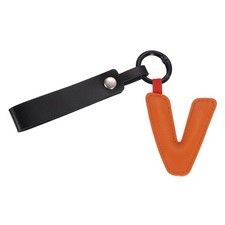 Initial Letter Keychain PU Leather Letter-V Key Chains for Women Orange-Red