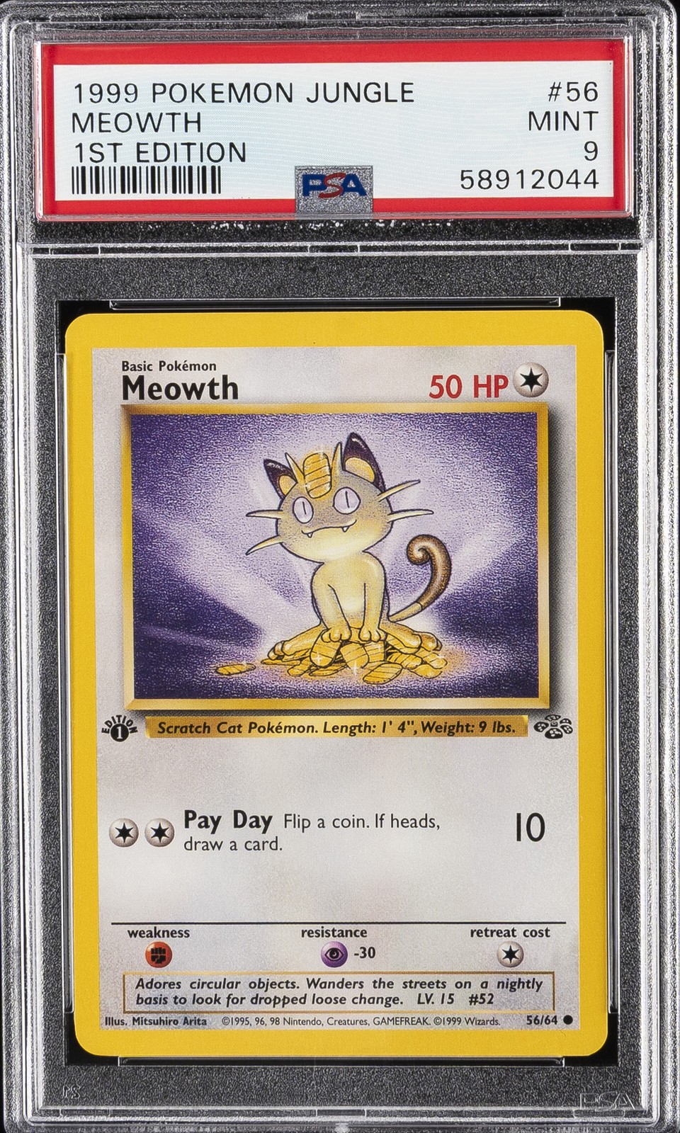 1999 POKEMON JUNGLE 1ST ED #56 MEOWTH PSA 9