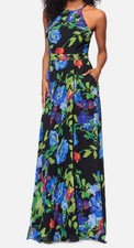 B A By Betsy  Adam Women's Blue Printed Chiffon Halter-Neck Gown Dress Size 8