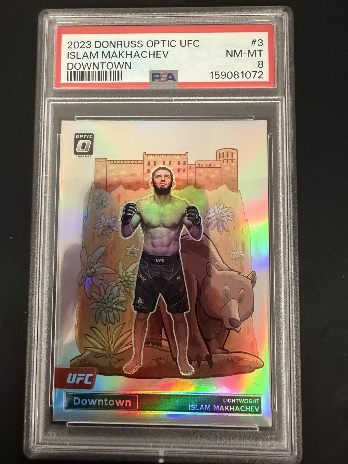 Islam Makhachev #3 Ufc Cards 2023 Panini Donruss Optic UFC Downtown trading card — raw and PSA graded price guide