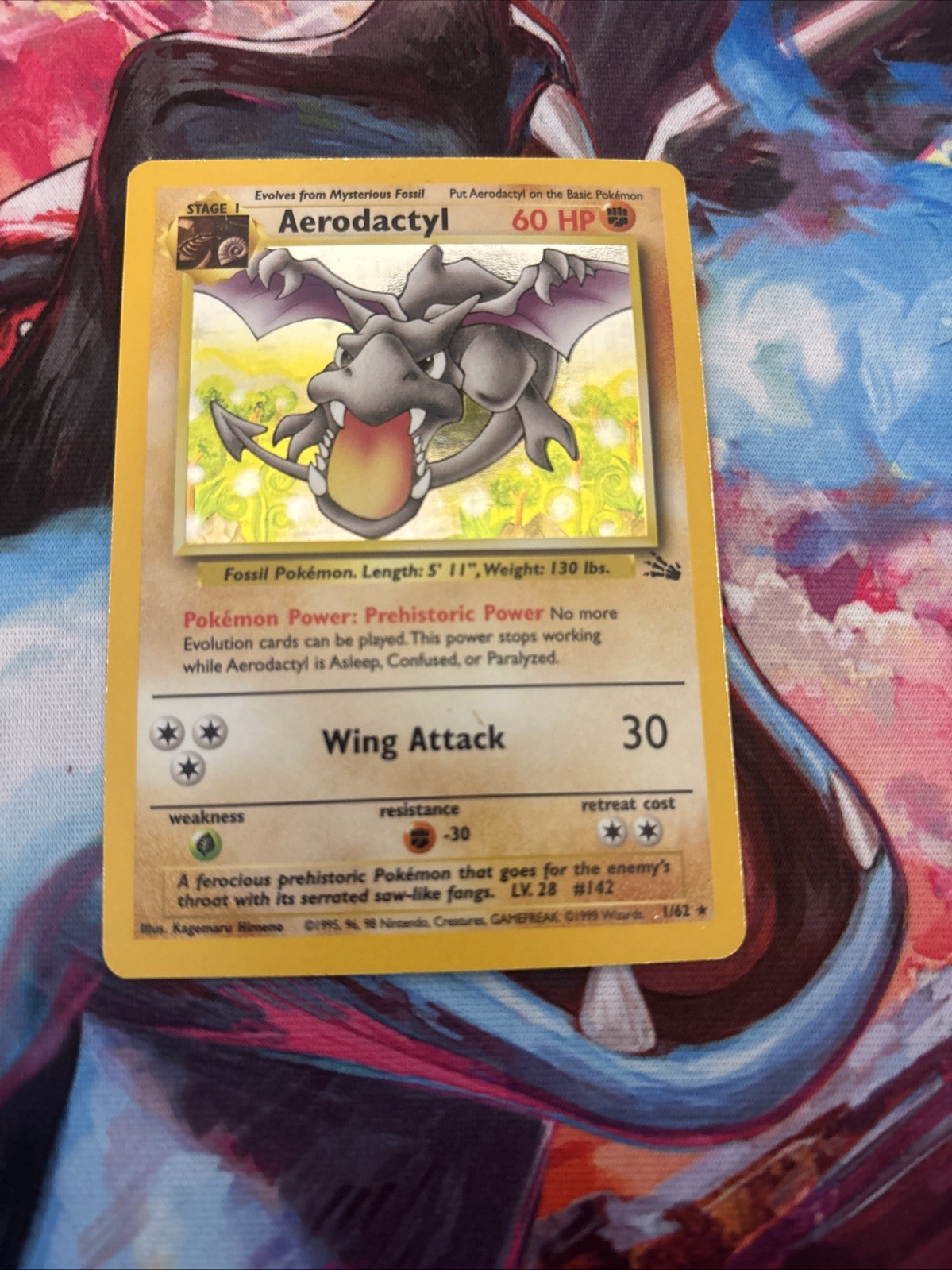 WOTC Pokemon Aerodactyl 1/62 Fossil Holo Card Unlimited Edition LP FREE SHIPPING