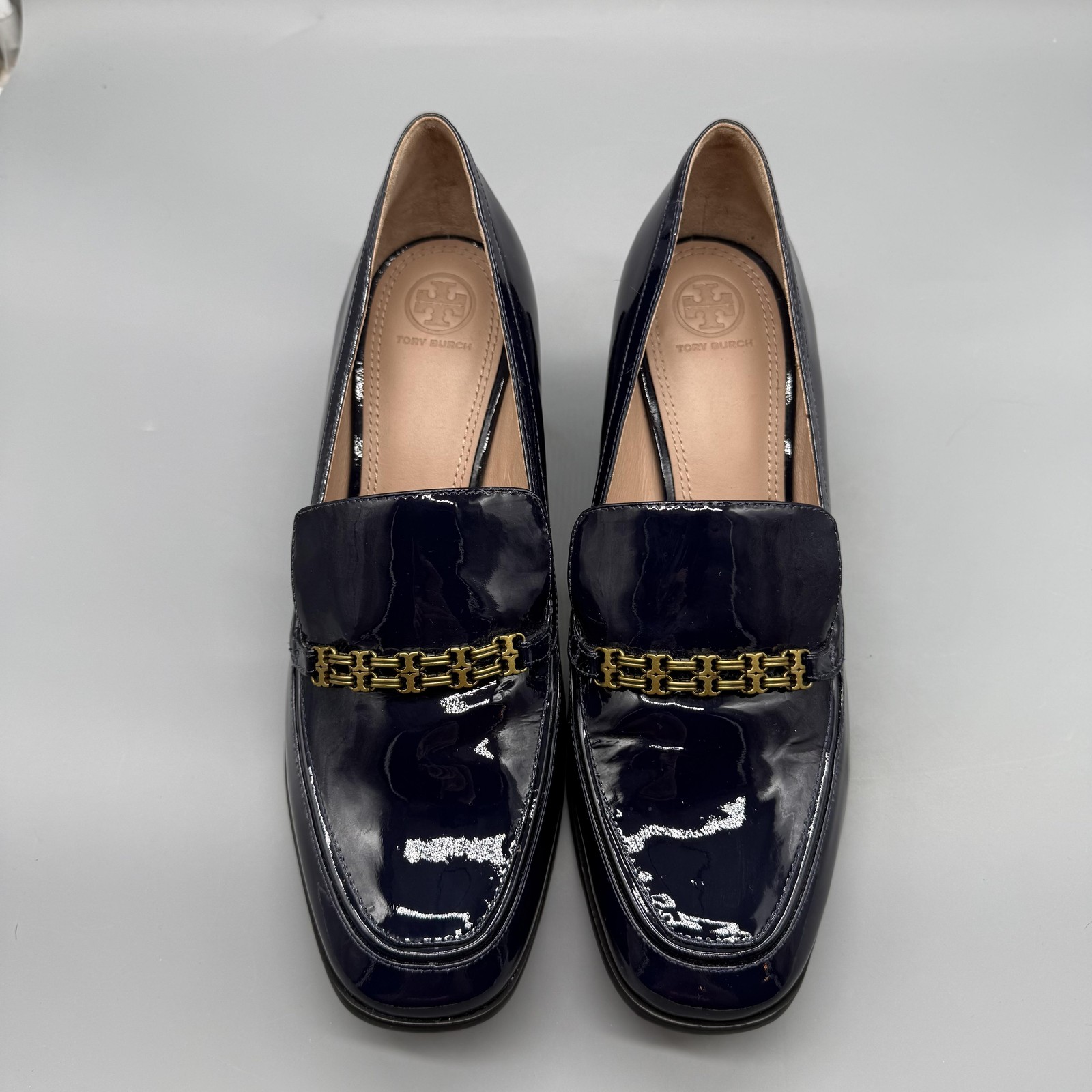 Tory Burch Shoes Womens Size 10.5 Blue Patent Leather Block Heel Pumps Loafers thumbnail 3